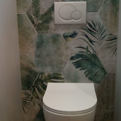 Salle de bain - Carrelage ambiance tropicale - Ensemble carreaux hexagonaux